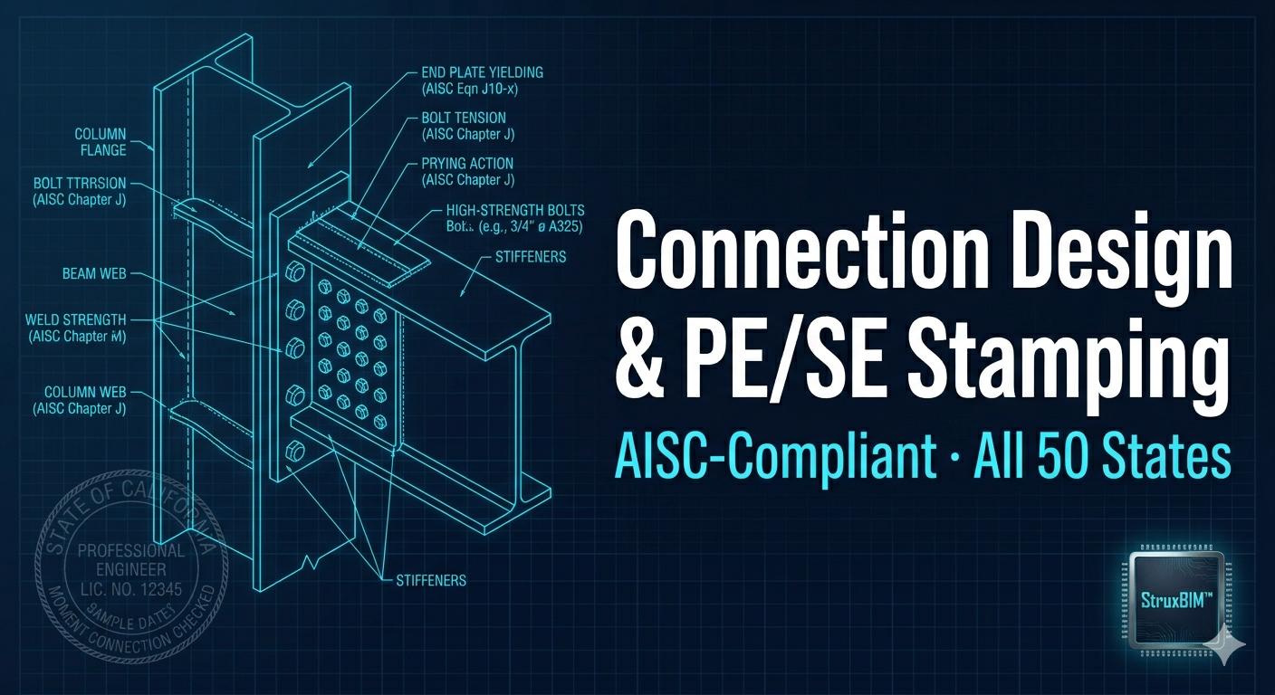 Steel connection design and PE stamped calculations